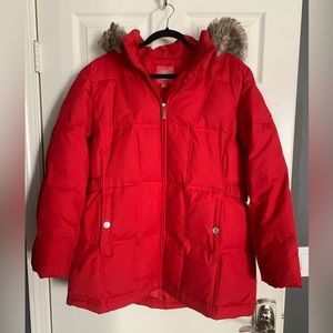 Faded Glory Outerwear- Red puff jacket with removable fur trim hood - Size XL